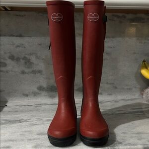 Le Chameau Women's Red Rain Boots. 16” shaft. Worn only once, like new